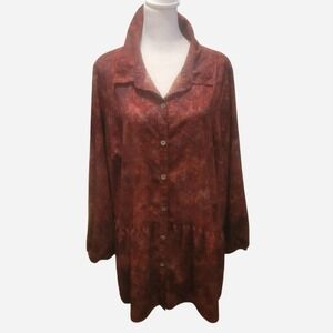 LOGO By Lori Goldstein Rust Tone Tie Dye button up blouse